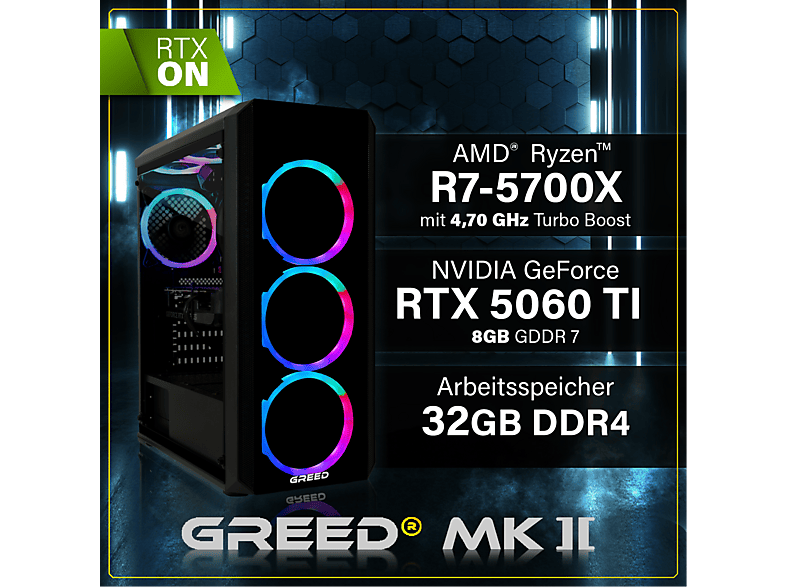 GREED MK2 AMD - Gaming PC - 32GB RAM, Gaming PC mit AMD Ryzen™ 7 7-5700X Prozessor, 32 GB RAM, 1000 GB SSD, NVIDIA GeForce RTX™ 5060 Ti, Windows 11 Pro - Image 3
