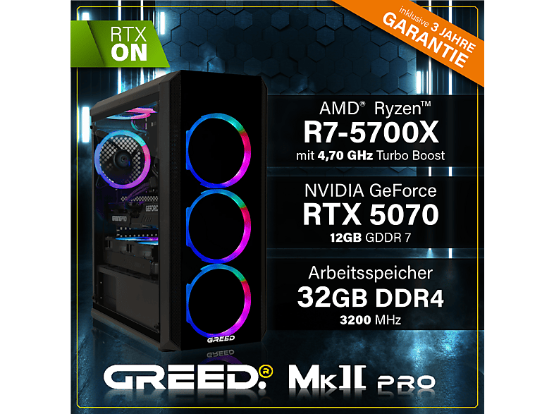 GREED MK2 Pro AMD - 32GB RAM, Gaming PC mit AMD Ryzen™ 7 Ryzen 7 5700X Prozessor, 32 GB RAM, 1 TB SSD, NVIDIA GeForce RTX™ 5070, Windows 11 Pro - Image 3