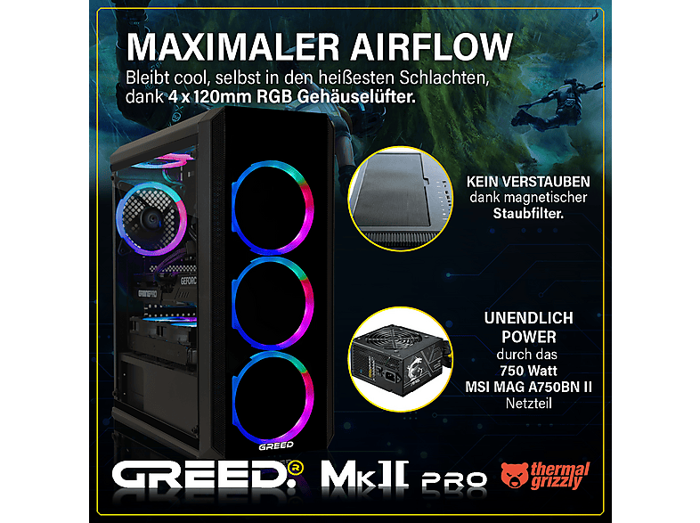 GREED MK2 Pro AMD - 32GB RAM, Gaming PC mit AMD Ryzen™ 7 Ryzen 7 5700X Prozessor, 32 GB RAM, 1 TB SSD, NVIDIA GeForce RTX™ 5070, Windows 11 Pro - Image 4