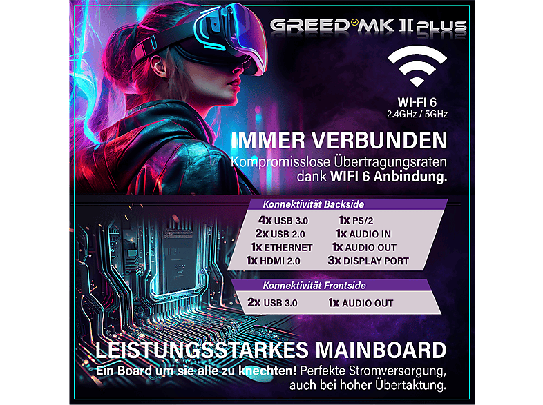 GREED MK2 Plus AMD - 4K, Gaming PC mit AMD Ryzen™ 7 7 5700X Prozessor, 32 GB RAM, 1 TB SSD, AMD Radeon™ RX 9060 XT, Windows 11 Pro - Image 6