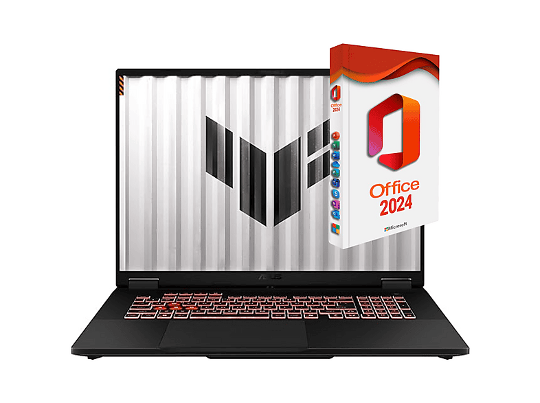 ASUS TUF 18", Nvidia RTX 5060, MS Office 2024 Pro, Notebook, mit 18 Zoll Display, AMD Ryzen™ 7,260 Prozessor, 16 GB RAM, 1000 GB SSD, NVIDIA GeForce RTX™ 5060, Schwarz, Windows 11 Pro