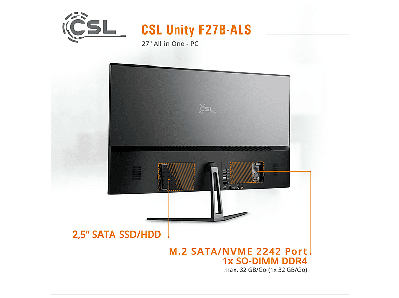 CSL Unity F27B-ALS, All-in-One-PC mit 27 Zoll Display, 16 GB RAM, 2000 GB SSD, Schwarz - Image 5