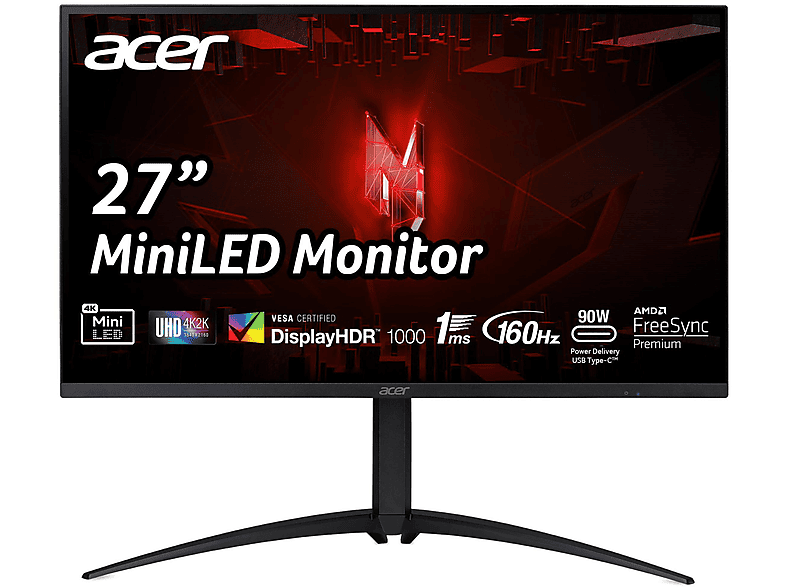 ACER NITRO XV275KP3 27 GAM/ UHD/160HZ/ERGO 27 Zoll UHD 4K Gaming Monitor (1 ms Reaktionszeit , 160Hz DP/Type-C, 144Hz HDMI , 160 Hz nativ)