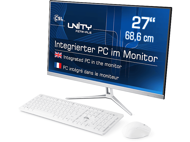 CSL Unity F27W-ALS, All-in-One-PC mit 27 Zoll Display, 8 GB RAM, 2000 GB SSD, Weiß