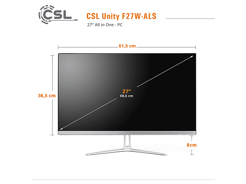 CSL Unity F27W-ALS, All-in-One-PC mit 27 Zoll Display, 8 GB RAM, 2000 GB SSD, Weiß - Image 2