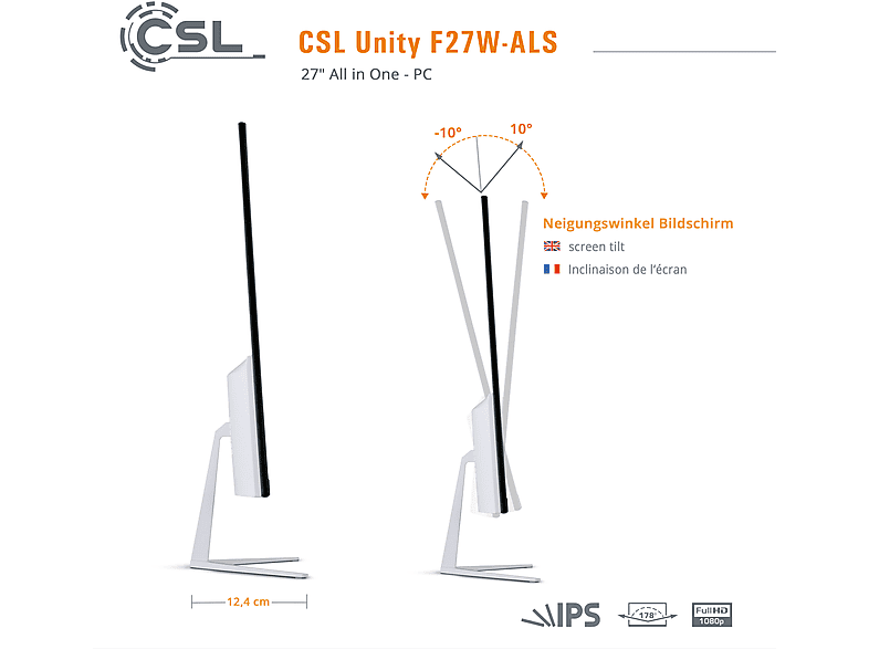 CSL Unity F27W-ALS, All-in-One-PC mit 27 Zoll Display, 8 GB RAM, 2000 GB SSD, Weiß - Image 3