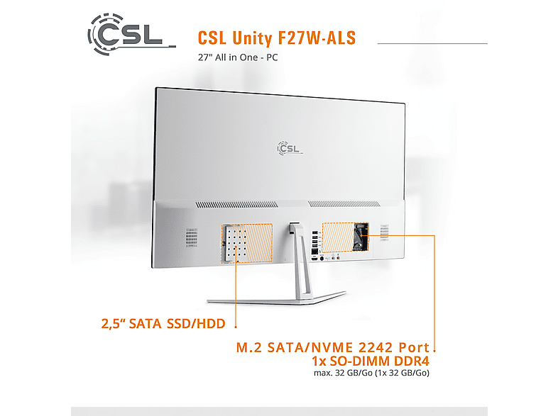 CSL Unity F27W-ALS, All-in-One-PC mit 27 Zoll Display, 16 GB RAM, 2000 GB SSD, Weiß - Image 5